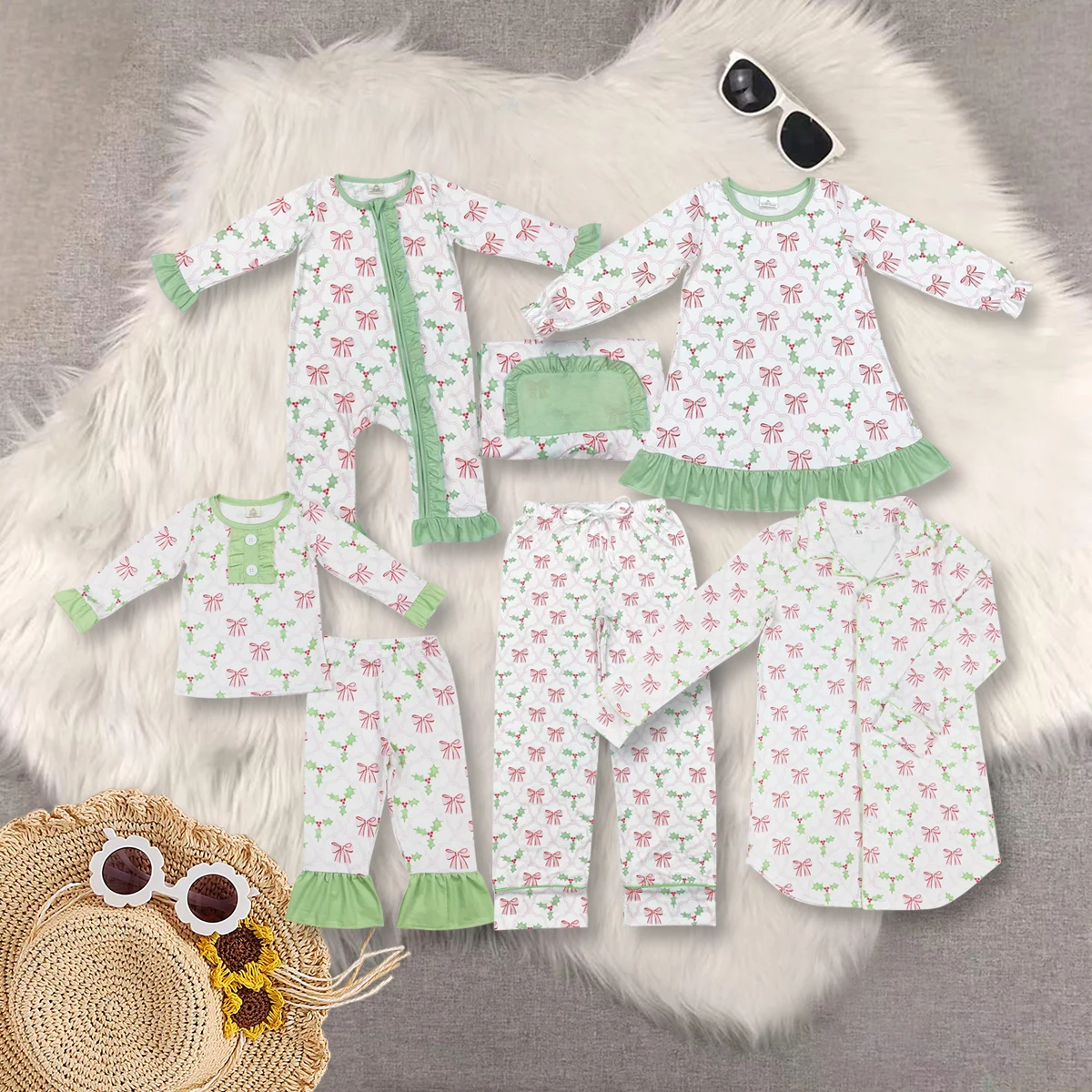 

GLP1487 Wholesale Winter Matching baby girl clothes Christmas long sleeve pant set Boutique kids clothes romper adult clothes