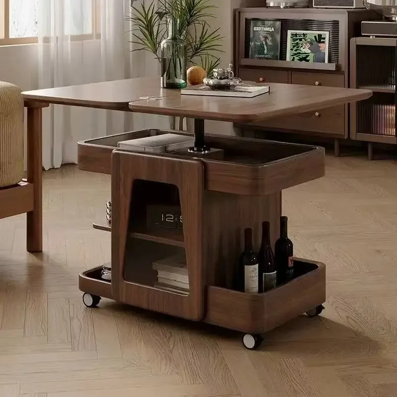 Chariot mobile en bois massif, table basse élévatrice pour petit appartement, canapé de salon pliant multifonction