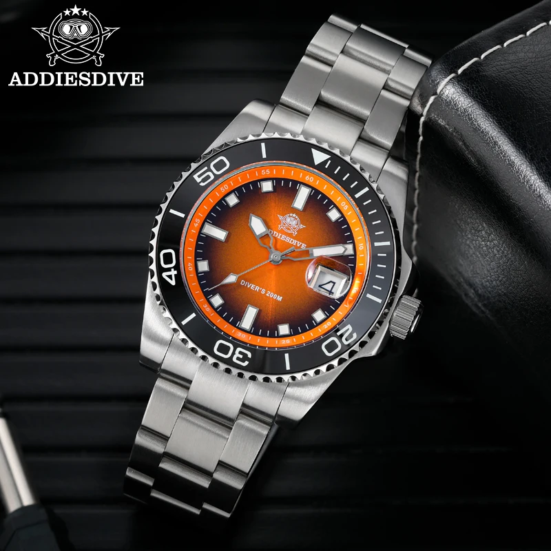 ADDIESDIVE 41mm nuevo reloj para hombre bisel giratorio de acero inoxidable 200m impermeable reloj de cuarzo de buceo luminoso AD2089 reloj para hombre