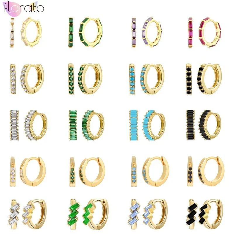 925 Sterling Silver Needle Circle Inlaid Colorful Zircon Hoop Earrings for Women Delicate charm Jewelry Huggie Earring wholesale