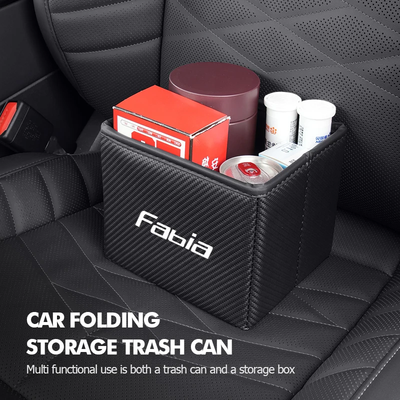 For Skoda Carbon Fiber Car Folding Storage Trash Can Portable Interior Accessory Fabia Octavia 2 3 Rapid Kodiaq Karoq Fabia view 4
