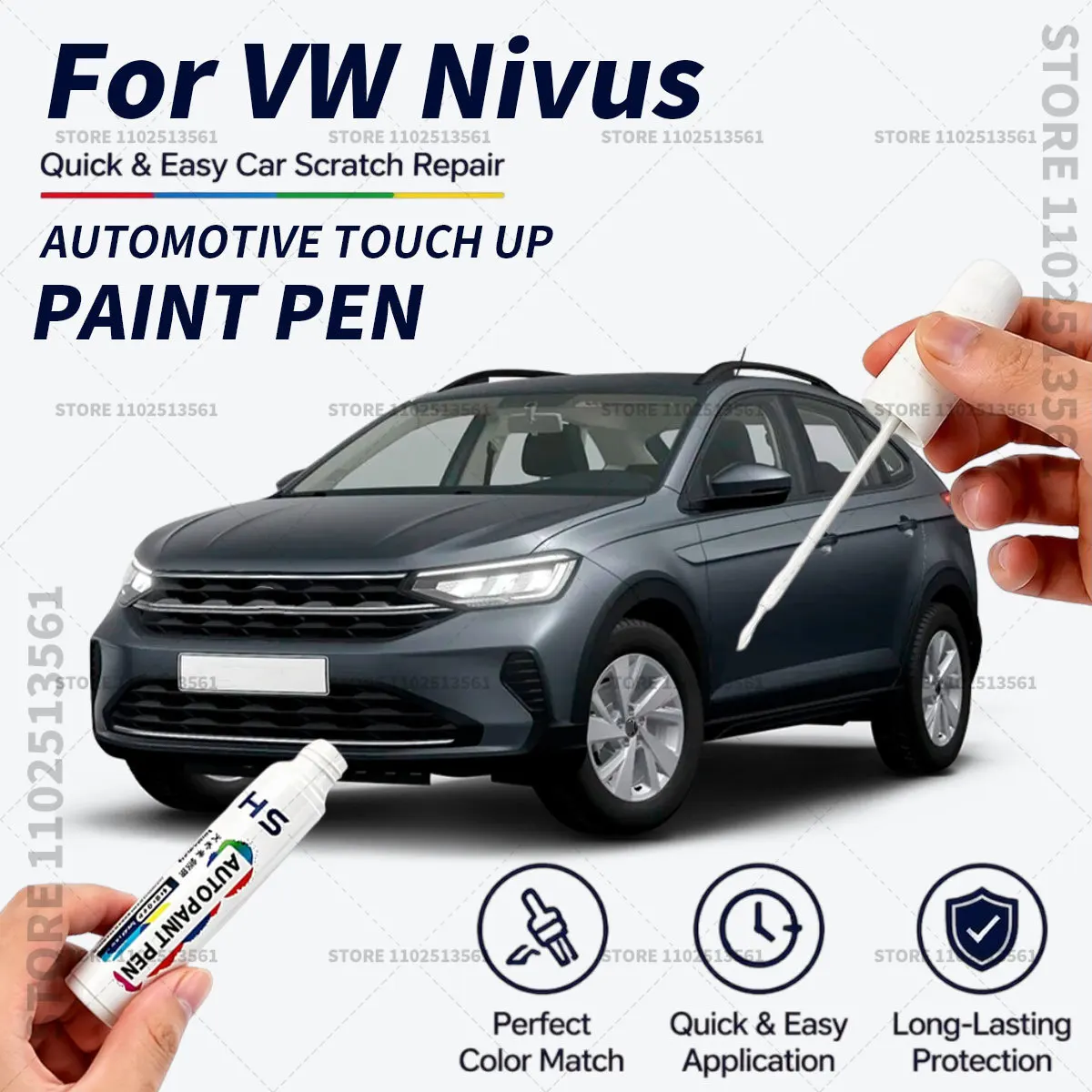 

For Volkswagen Nivus White Black Quick Dry Car Touch Up Paint Pen Auto Scratch Repair Brush for Paint Chips Scratches and Scuffs