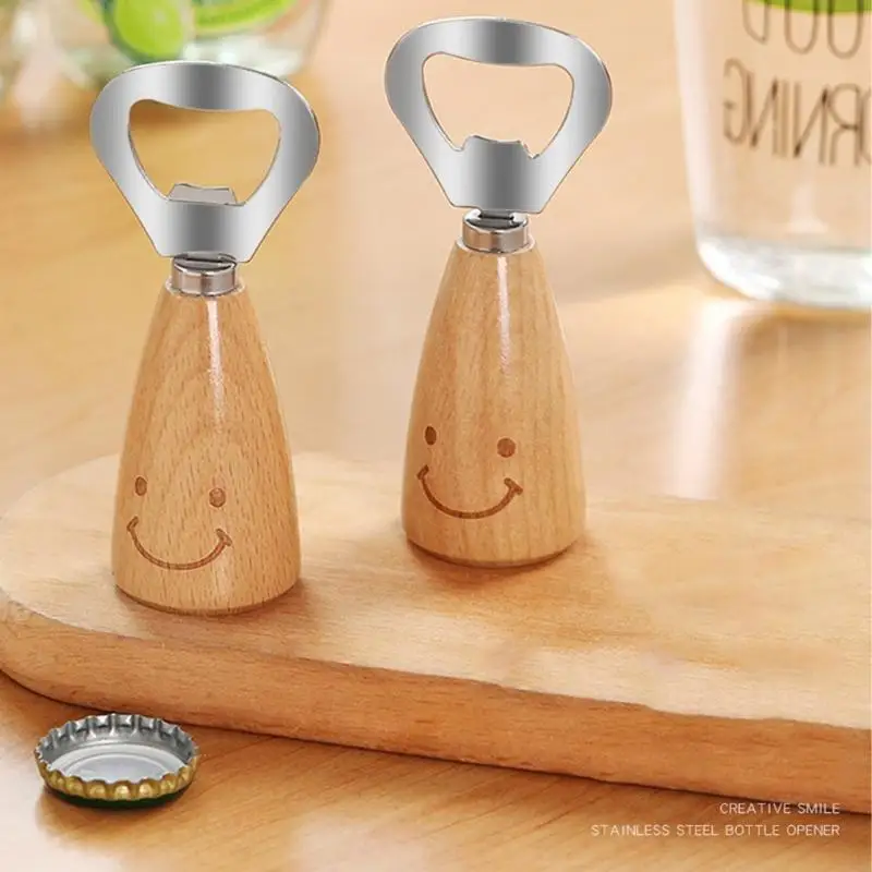 57Be Gadget da cucina multifunzionale con manico in legno Russe Apri birra in acciaio inossidabile resistente per l'uso