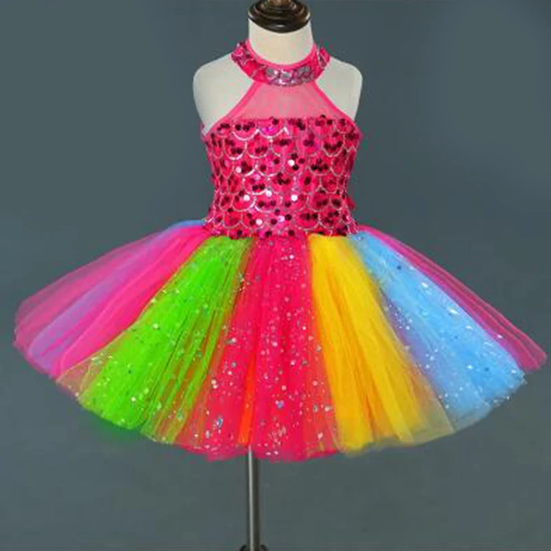 Girls newcostume Children\'s pompadour dress Princess sequin yarn kindergarten dress chorus dress girls dance performance costume