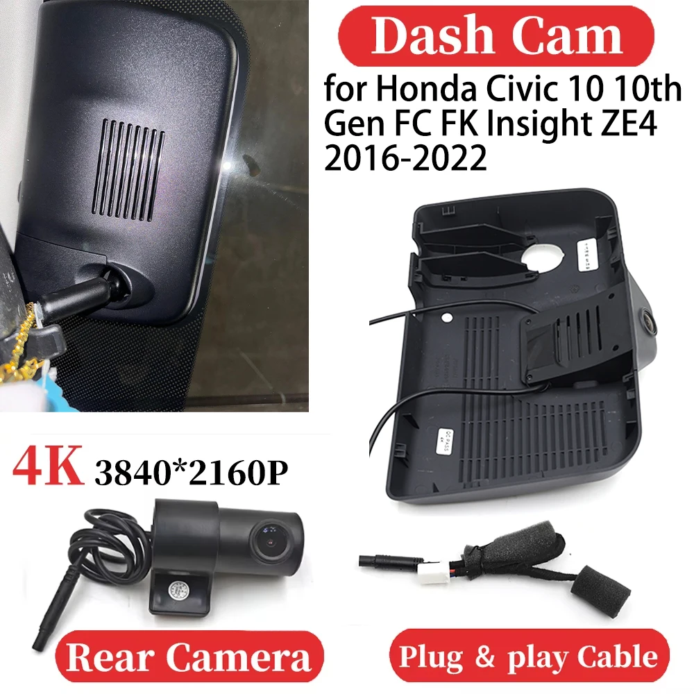 

ZJCGO Car 4K Video Recorder DVR Dash Cam Dashboard Camera Plug and play for Honda Civic 10 10th Gen FC FK Insight ZE4 2016-2022