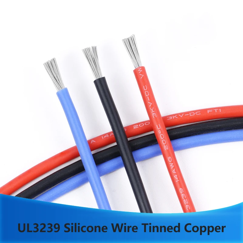 UL3239 Silicone Wire Tinned Copper 32 30 28 26 24 22 20 18 16 14 12 10 8 AWG 3KV DIY LED Electronic Cable 1/5M