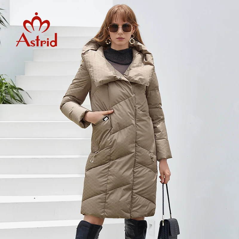 Astrid Winter Jacket Women 2022 Thick Padded long women’s parka Hooded sashes Fashion Style Print Coats Female Clothing Outfits