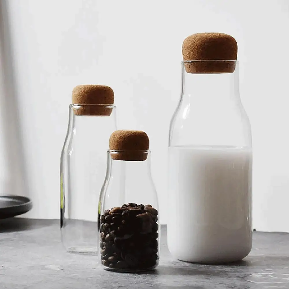 

150/300/700ml Storage Bottle Spices Sugar Tea Coffee Cork Stopper Glass Jar Can