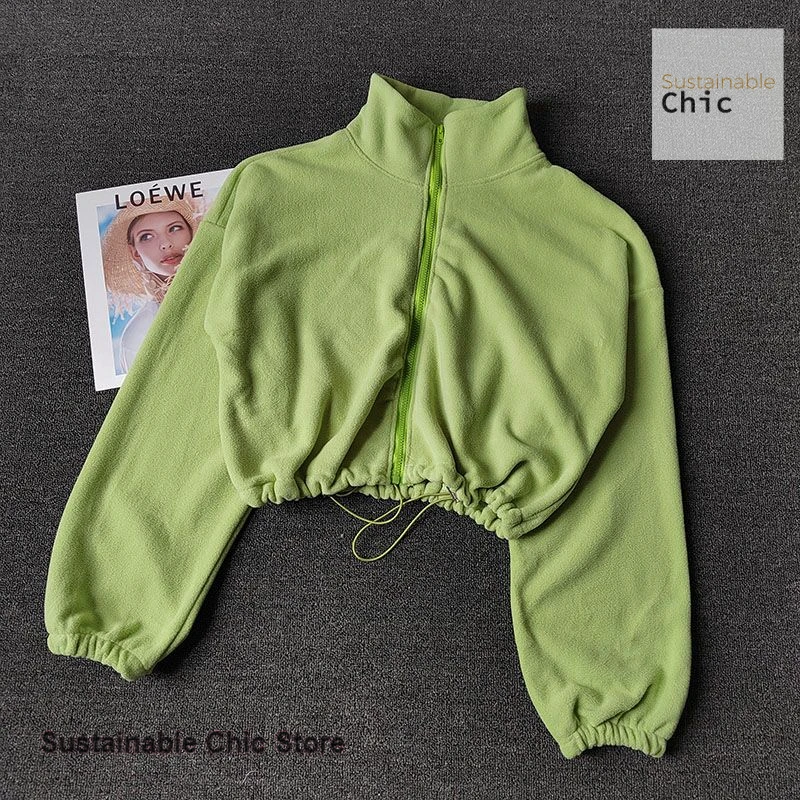 Koreanische Sport Mantel Lammwolle Kragen lose Kordelzug Reißverschluss Pullover Frauen Herbst und Winter Mode heiße Mädchen warme Yoga Kleidung