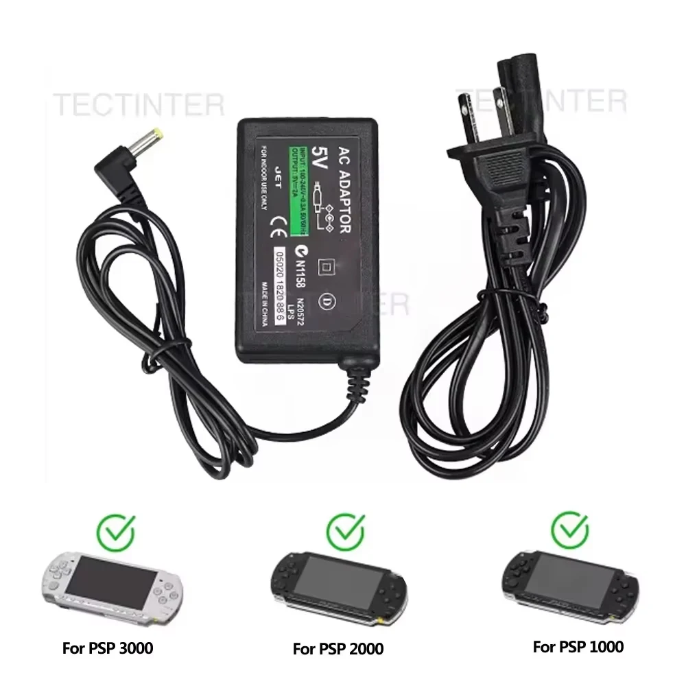 Adaptador de Energia AC 5V com Plugue EU/US para PSP Séries 1000/2000/3000, Carregador de Parede Doméstico, Cabo de Alimentação para Acessórios de Jogos PSP 1000