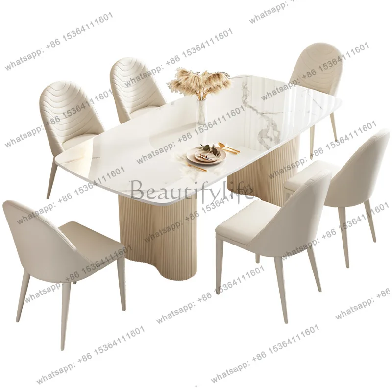 

Cream wind rock slab dining table rectangular light luxury modern simple small apartment