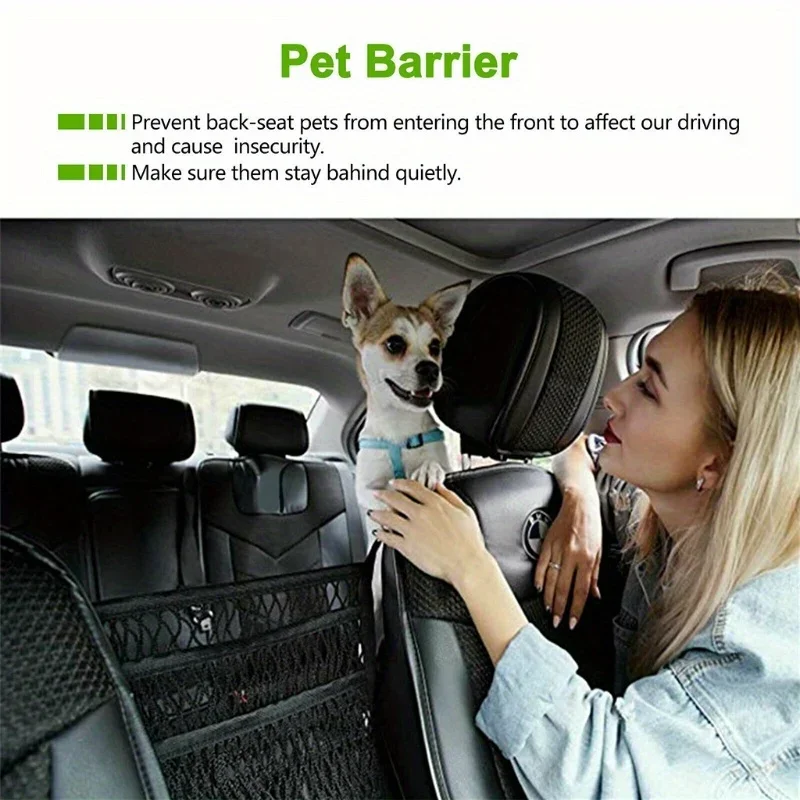 Car Net Organizer Standard Between Seat Mesh Storage Net with Pockets Front Seat Dog Barrier for Cars Trucks Three Layers