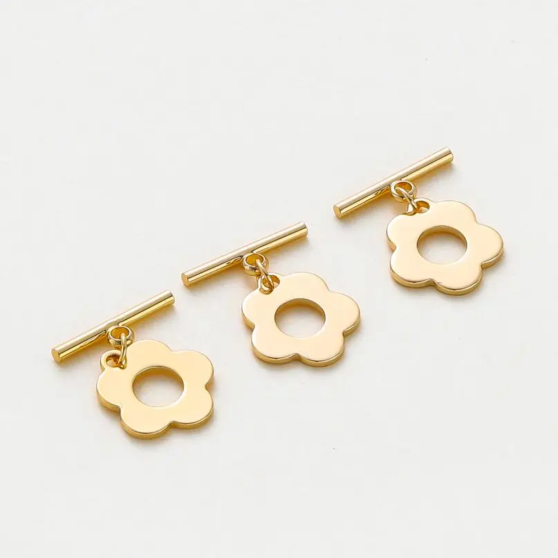 

4pcs/lot 18K Gold Color Plated Flower Shape Brass OT Clasps Bracelet Necklae End Connectors Fitting DIY Jewelry Making Findings