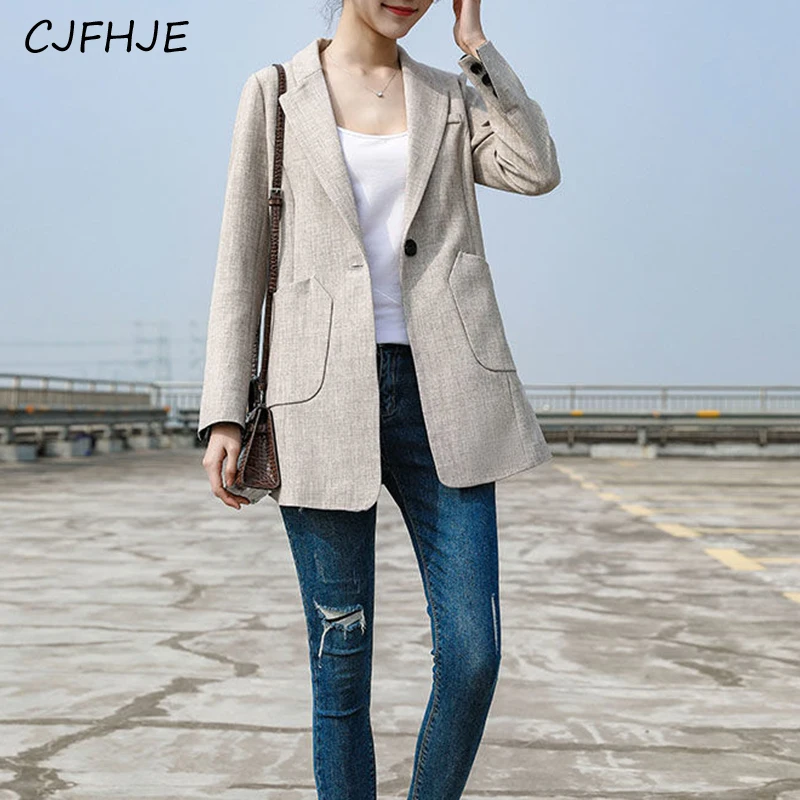 

CJFHJE New Women's Solid Color Versatile Suit Jacket Spring Autumn Korean Retro Chic Casual Women Loose One Button Suit Jacket