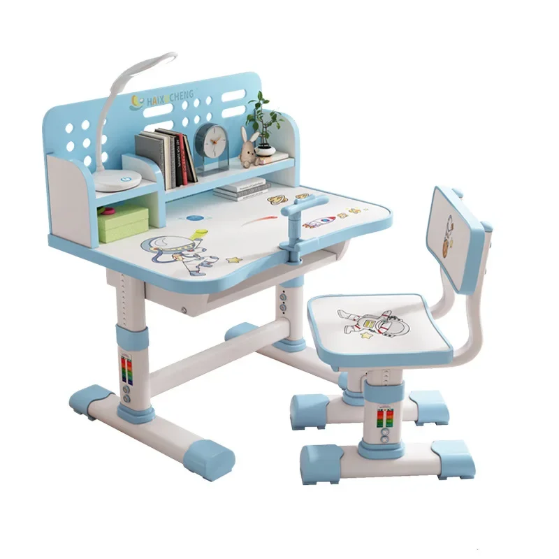 AOLIVIYA Study Table Children's Writing Desk Bookshelf Combination Integrated Table Liftable Student Homework Desk and Chair Set