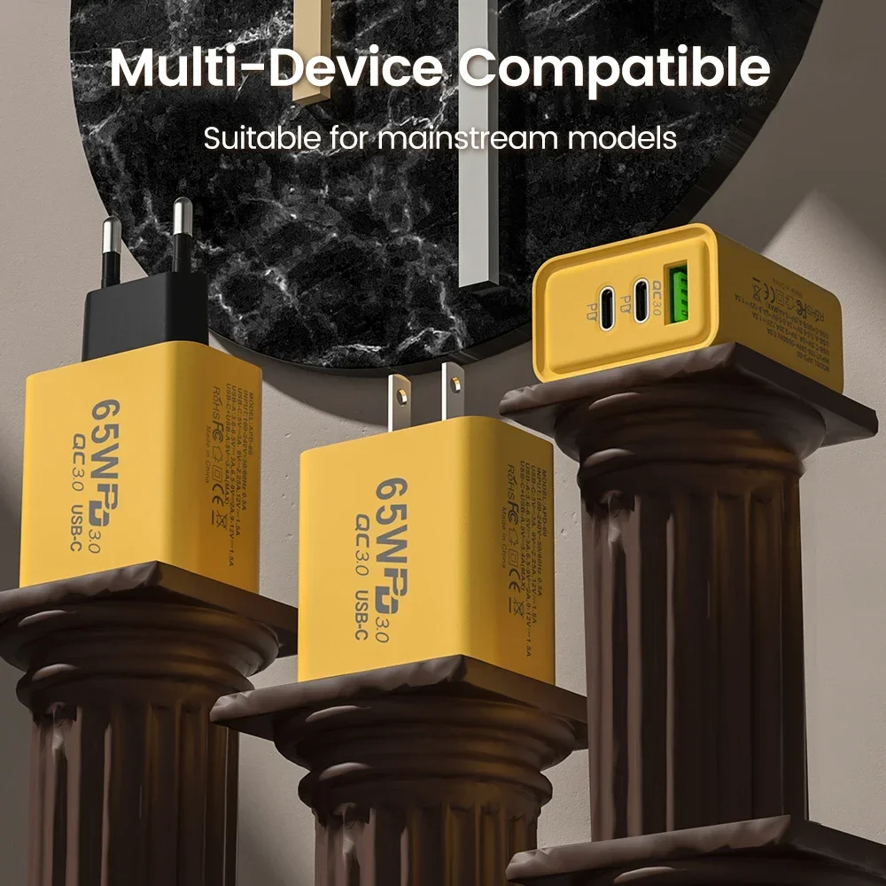 PD 65W USB C Charger 3 Ports Fast Charging Type C Charger Phone Adapter for Iphone 15 14 13 12 Xiaomi Huawei Samsung Redmi - náhled 3