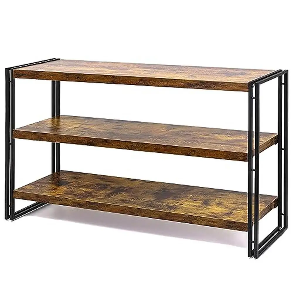 

3-Tier Industrial Wood Metal Bookcase 40in Shelf Home Office Bedroom Kitchen Bathroom Detachable Space Saving Eco-Friendly Rust