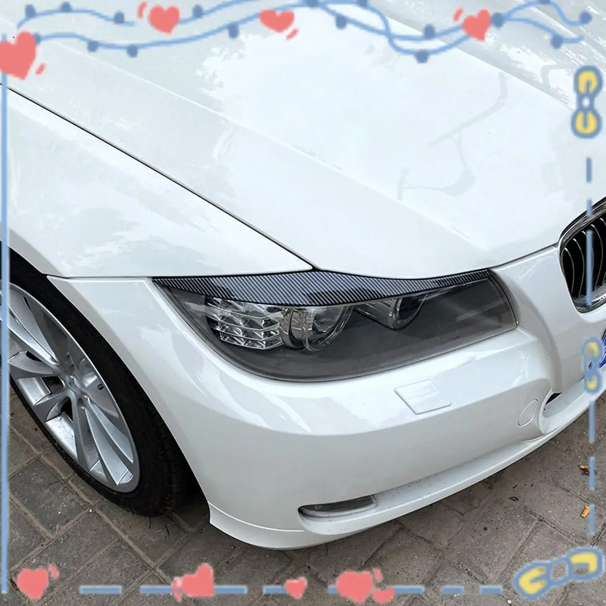 

For BMW 3-Series E90 E91 320I 330I 2005-2012 Front Headlight Cover Garnish Strip Eyebrow Cover Trim Sticker