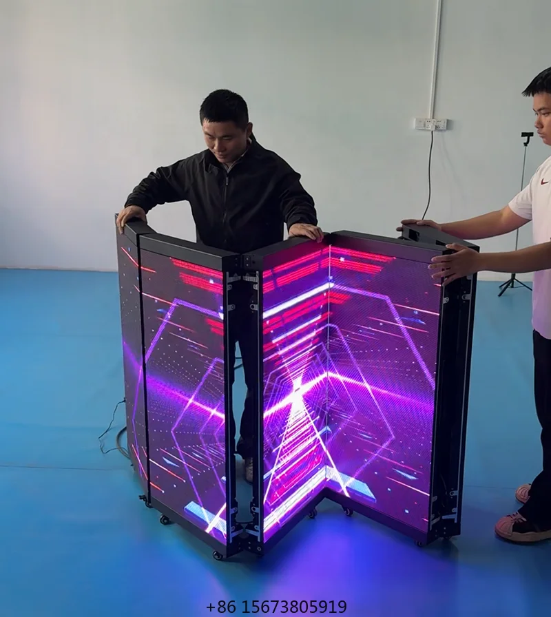 Tela de LED Dobrável P3.91 de Alta Qualidade e Cores Vibrantes para Cabine de DJ Portátil, Ideal para Bares Noturnos, Casamentos e Discotecas