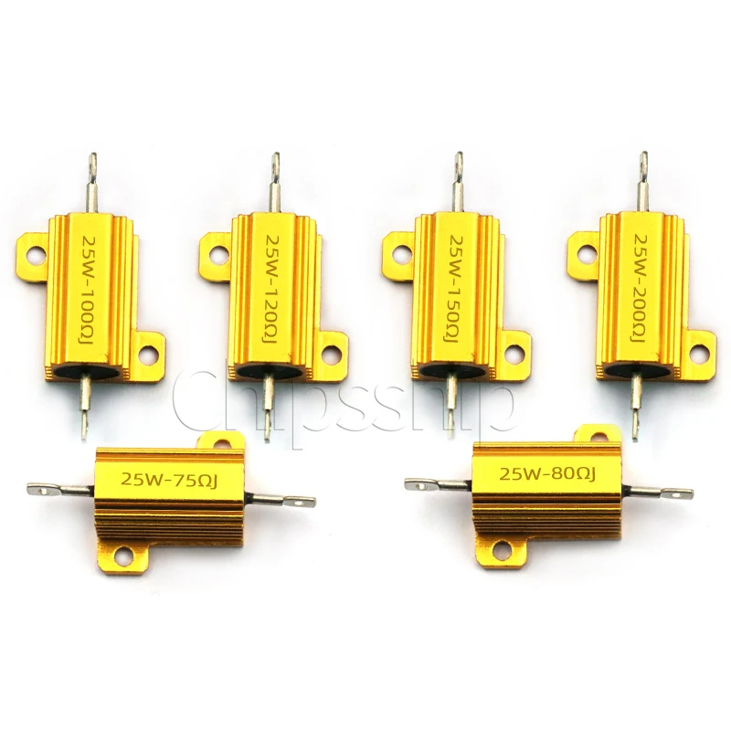 Resistor do poder superior da caixa do alumínio do ouro RX24-25W 1 2 3 5 10 20 50 100ROhm 1K