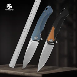 Cuchillo plegable PF838 de pescado petrificado, cuchillo de bolsillo con mango de acero D2 G10, herramientas manuales de corte EDC para caza de peces al aire libre