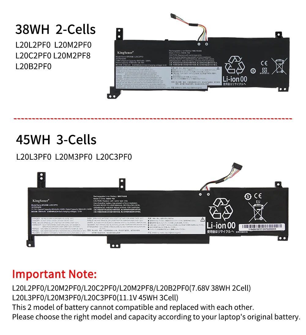 KingSener L20L2PF0 L20C2PF0 L20M2PF0 L20L3PF0 L20C3PF0 L20M3PF0 Battery For Lenovo IdeaPad 3-14ALC6 Gen 6 V14 V15 V17 G2 ITL