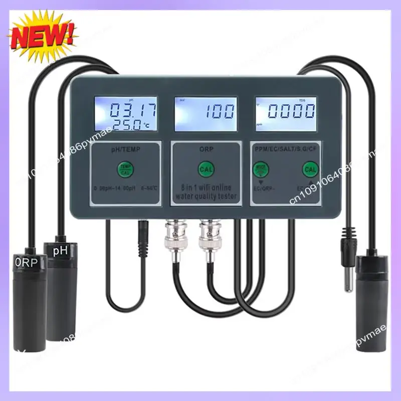 T24C Tuya Wifi 1 In 8 Waterkwaliteit Tester S. G PH EC/ORP TDS/CF ZOUT/TEMP Meten Analyzer DIY Monitor US Plug