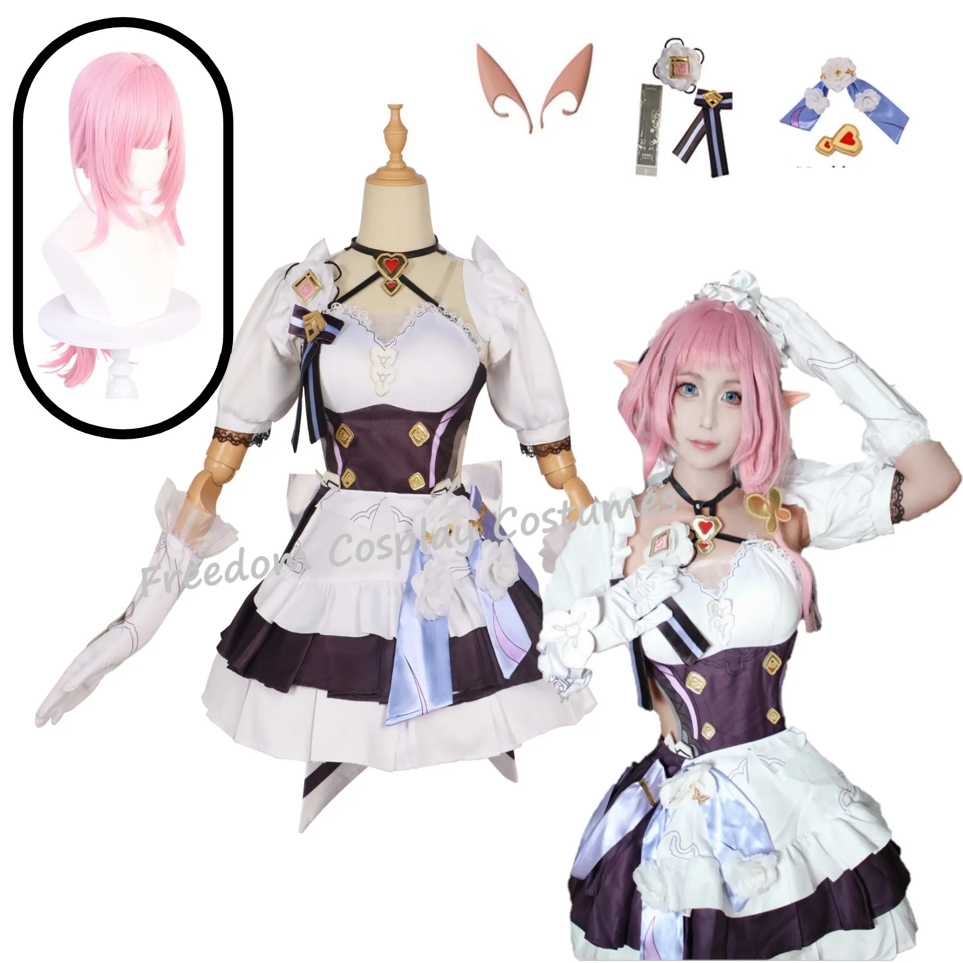 

Elysia Cosplay Game Honkai Impact 3 Cosplay Costume Wig Shoes Girls Women Maid Sexy Dress Halloween Party Role Playing Outfits
