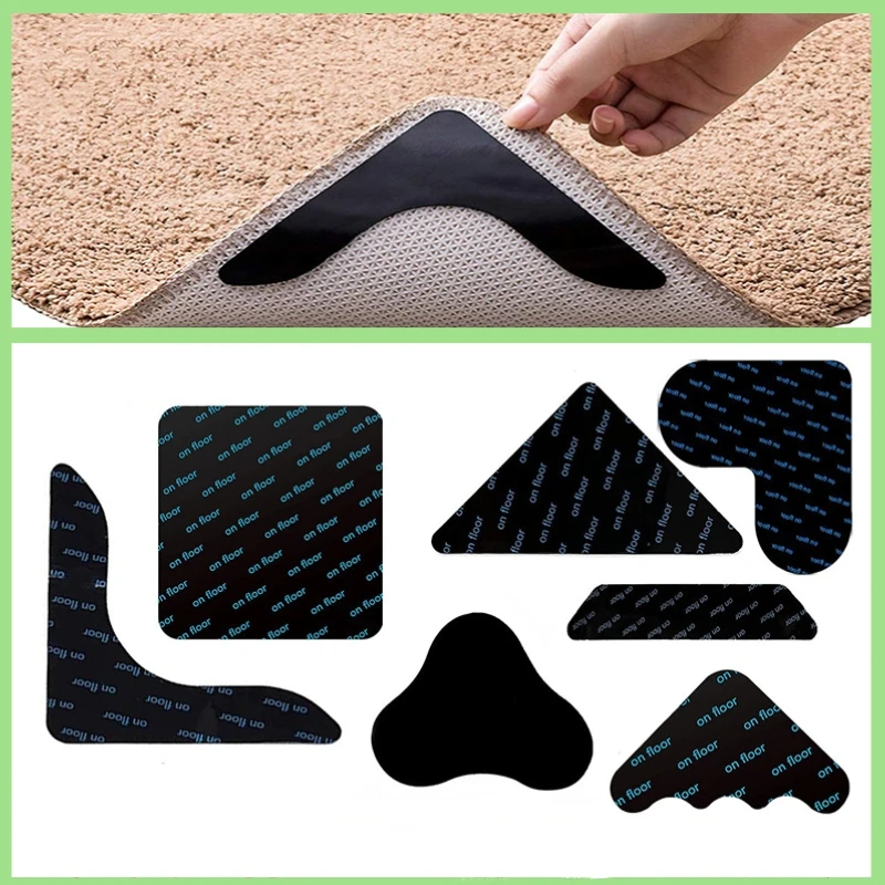 8Pcs Non-slip Sticker Self-adhesive Carpet Sofa Fixing Tape Washable Reusable Rug Gripper Household Anti-skid Rubber Mat Tape