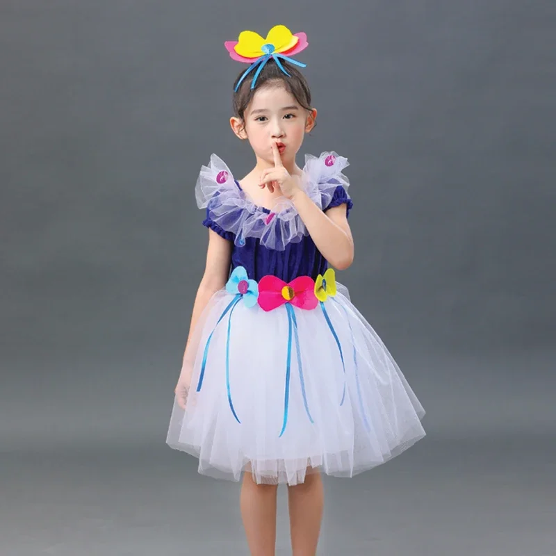زي رقص بترتر فراشة للفتيات ، زي رقص ساري منتفخ للأطفال ، أداء مسرحي لطفل صغير ، أميرة حديثة ، أطفال