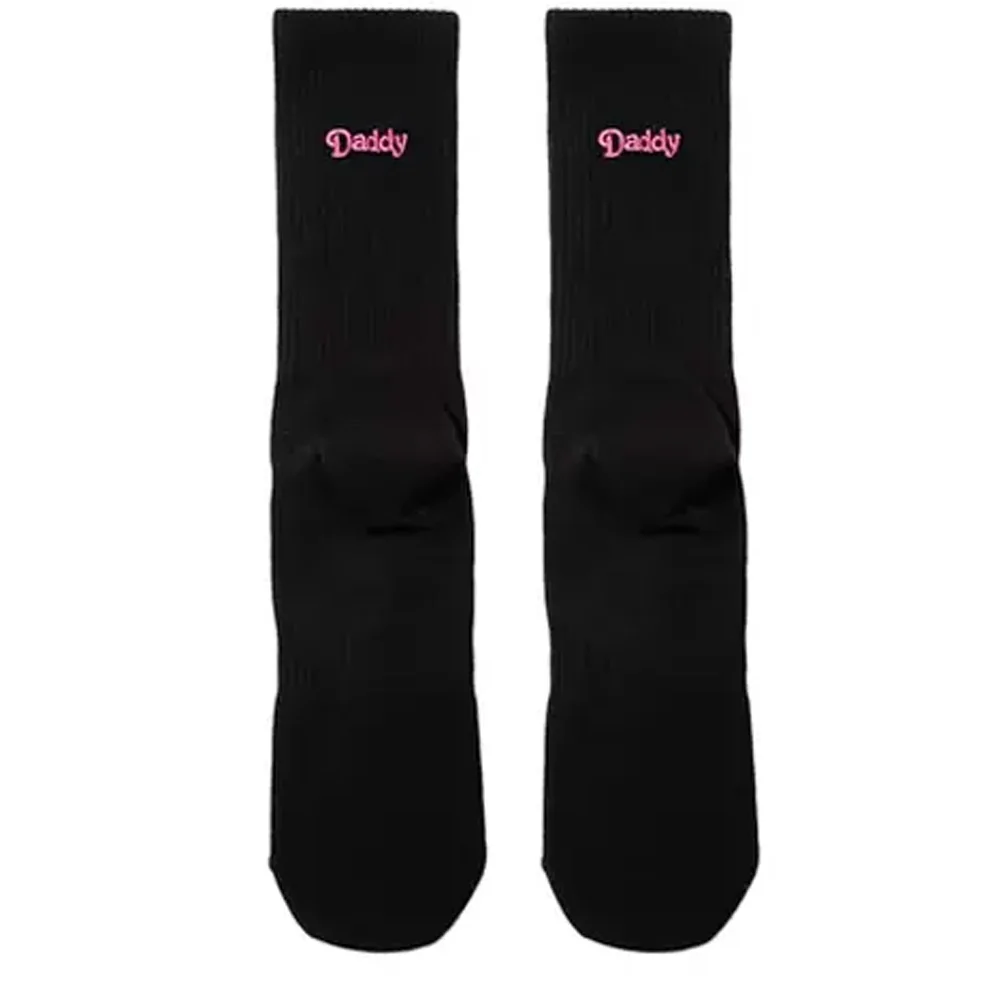 

Men's Tall Four Seasons Thin Embroidery Daddy Black and White Hand-sewn Head Breathable Sports Cotton Socks