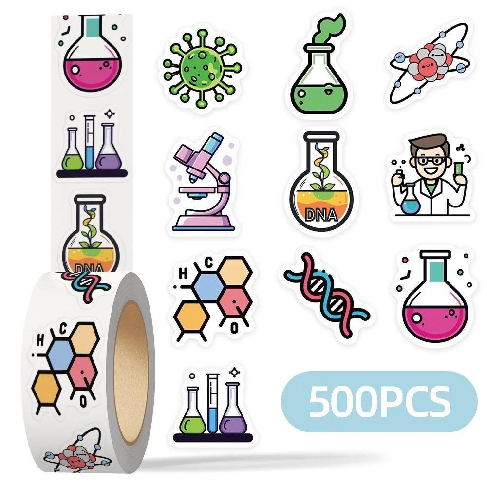 

500 шт./рулон, наклейки в рулоне на химическую тематику, креативные и забавные декоративные наклейки в стиле INS, наклейки-поощрения для скрапбукинга