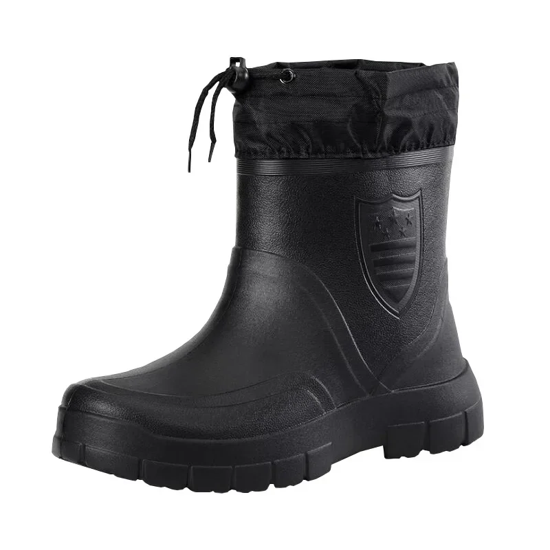 2023 Winter Winddicht Baumwolle Regen Stiefel Männer Warme Licht Ankle Rain Mode Schwarz Slip auf Regen Schuhe Männer Wasserdichte Arbeit Boot