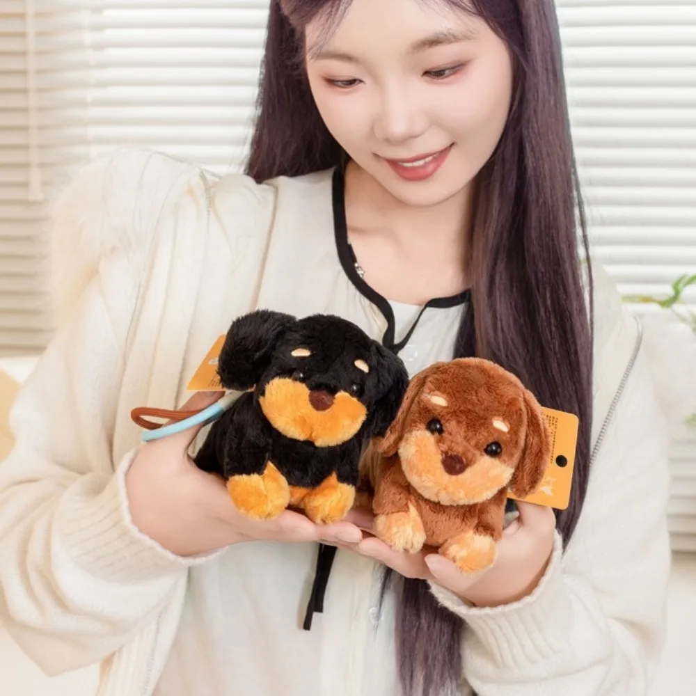Trendy Dachshund Plush Dog Keychain Hamburger Braided Lanyard Car Key Ring Camera Cute Cartoon Plush Puppy Dolls Women
