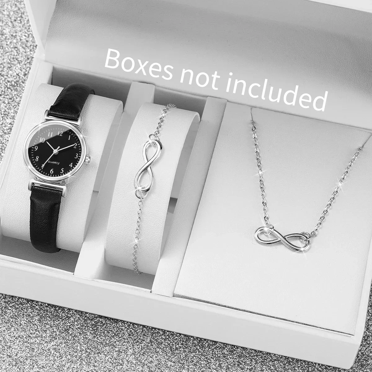 3PCS Fashion Small Arabic Dial Women Watches Ladies Leather Strap Quartz Wristwatch Jewelry Set (Without Box)