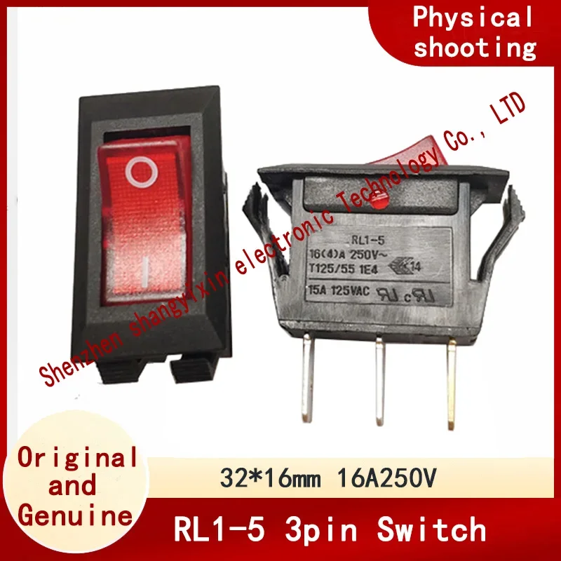 Original authentic import certification RL1-5W11/N-C-2-RE/BK-P3 three-pin 2-speed red light switch 16A250V 32*16mm