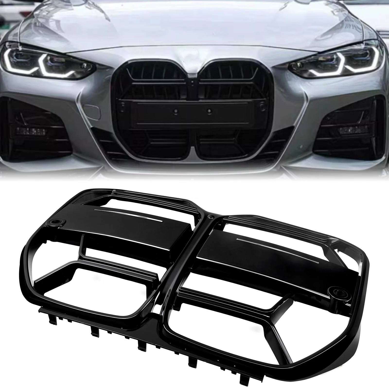 

For BMW 4 Series G26 430i 440i M440i Gran Coupe 4-Door 2021-24 Front Grille Racing Grill Gloss Black Upper Bumper Hood Mesh Grid