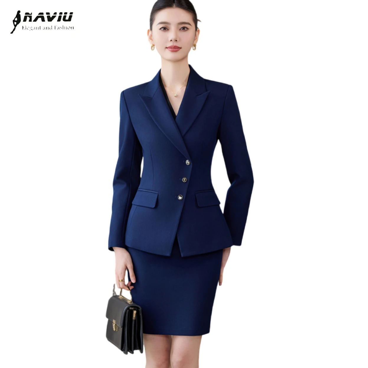 

Новый модный женский деловой костюм NAVIU: элегантный приталенный блейзер на одной пуговице и брюки для офиса и работы