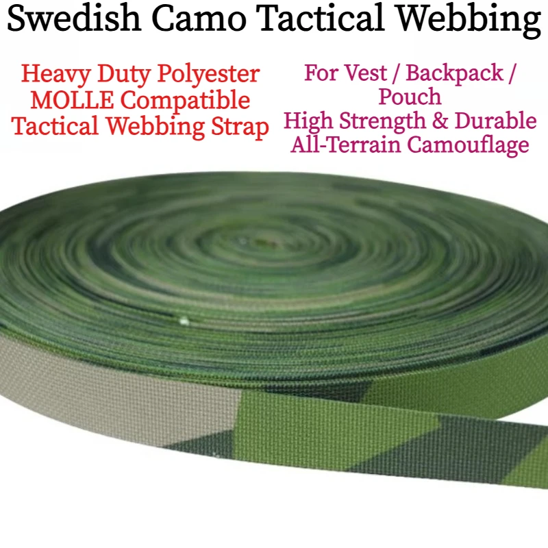 2,5 cm breites schwedisches Tarnmuster-Gurtband, 900D Polyester Taktisches MOLLE-Band für Westen, Rucksäcke & Ausrüstung