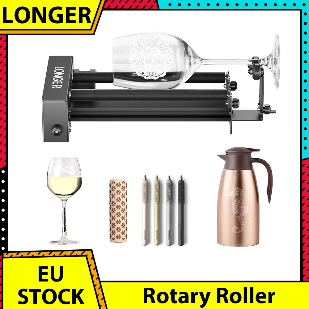 LONGER Laser Engraver Y-axis Rotary Roller with Bracket, 360° Rotation, Adjustable 6-300mm Diameters