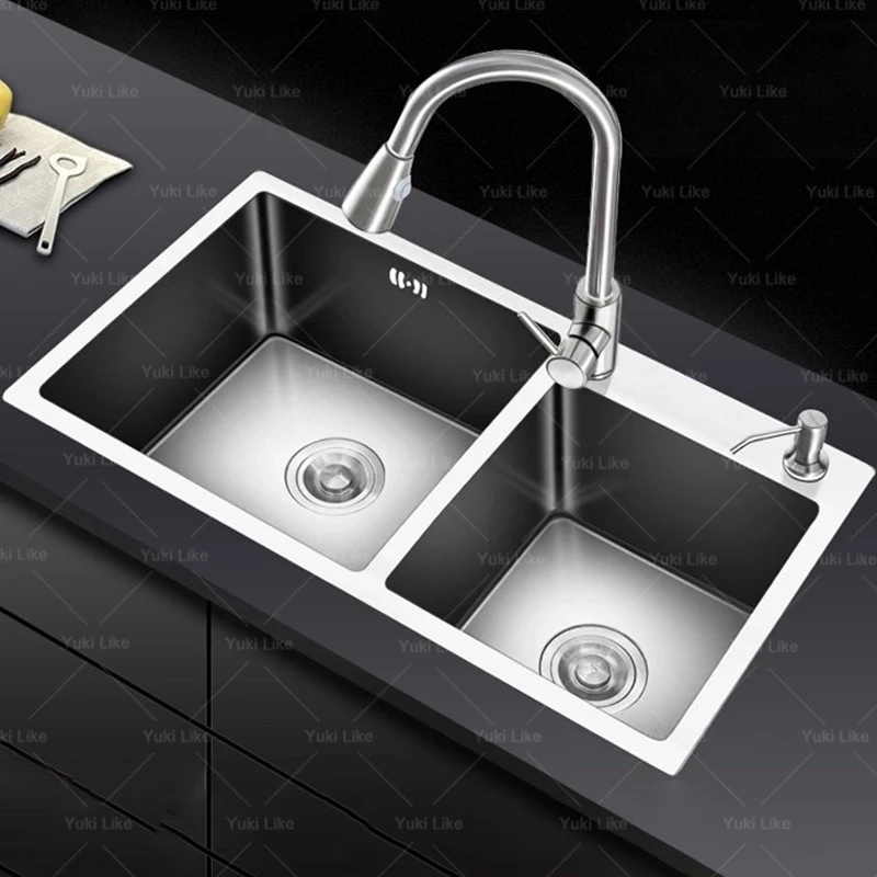 304 Stainless Steel Large Double Sink Kitchen Silver Multifunctional Sinks Household Washbasin Undermount Basin