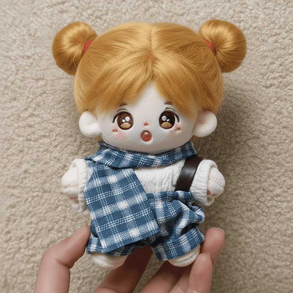 1 set DIY Clothing Plaid Overall 10cm Cotton Clothes Scarf Suit Clothes Outfit Uniform Mini Dress Up Set Children's Gift