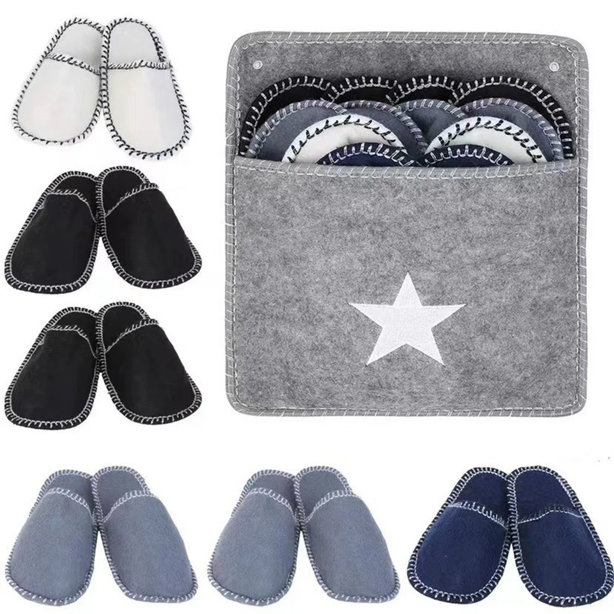 

6 Pairs Felt Hotel Slippers Set, Non-Slip Hotel Guest Slippers, Unisex Hotel Guest Slippers with Storage Bag for Home