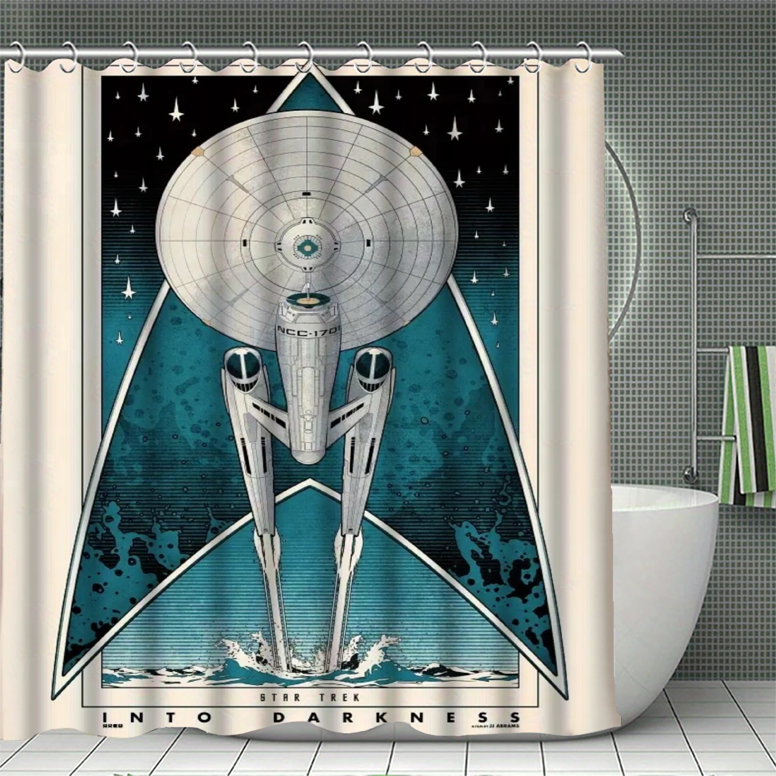 S-Star T-Trek Shower Curtain USS Enterprise NCC-1701 TOS AOS Print, 60 Years Waterproof Bath Curtain for Bathroom Decor Fan Gift
