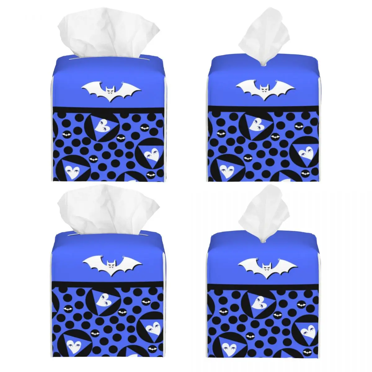 Custom Polka Dots And White Bats Hearts Tissue Box Cover Square PU Leather Goth Occult Witch Facial Tissues Holder for Home