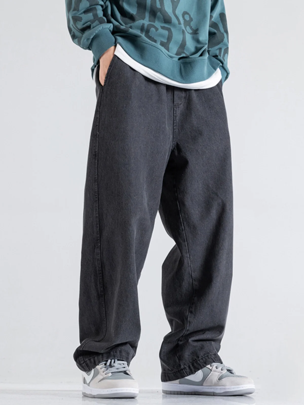 

Loose Straight Leg Men's Jeans High Street Spring Autumn Trendy Brand Wide Leg Pants Casual Long Trousers Floor-Length