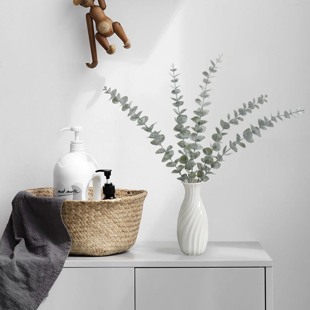 نباتات اصطناعية أوراق الأوكالبتوس فروع أوراق خضراء الزهور إكليل باقة محور ديكورات زفاف للمنزل زهرية حلية #5