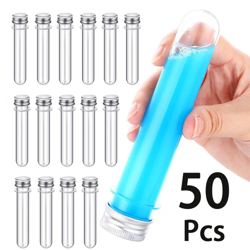 50 Uds tubos de ensayo tubos de ensayo de plástico de 40 ml con tapas de tornillo tubos de caramelo transparentes viales tubos de almacenamiento contenedores para muestra