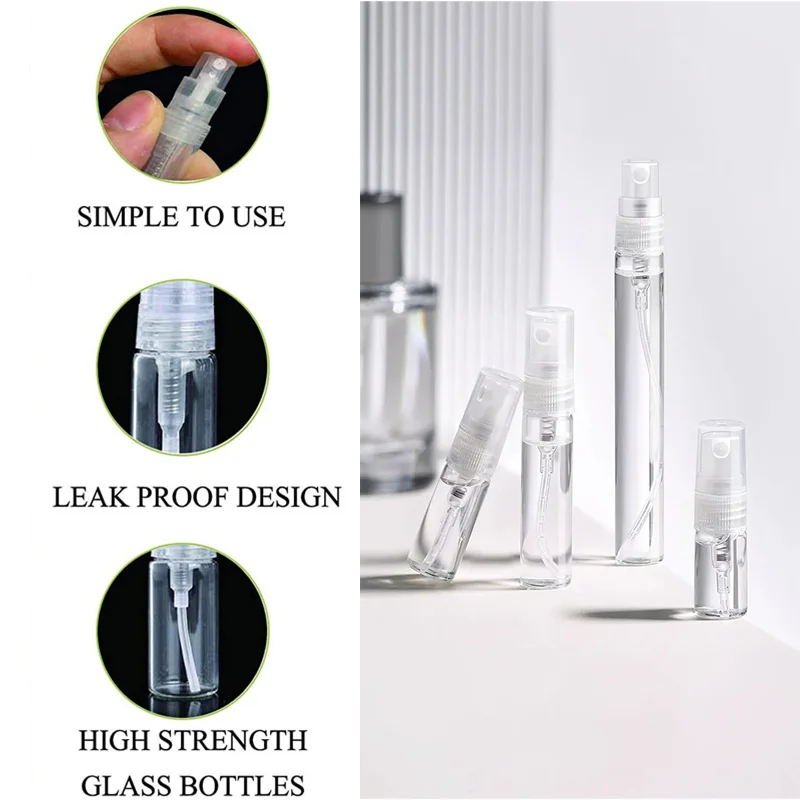 5PCS Transparent Glass Perfume Bottles Travel Empty Fragrance Scent Sample Spray Containers Cosmetics Atomizer 2/3/5/7/10ml