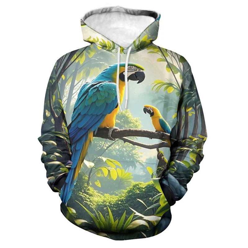 2024 Autumn Parrot Graphic Sweatshirts Cartoon Birds Hoodies For Men Clothes Casual Boy Streetwear Hip Hop Male Pullovers Hoody